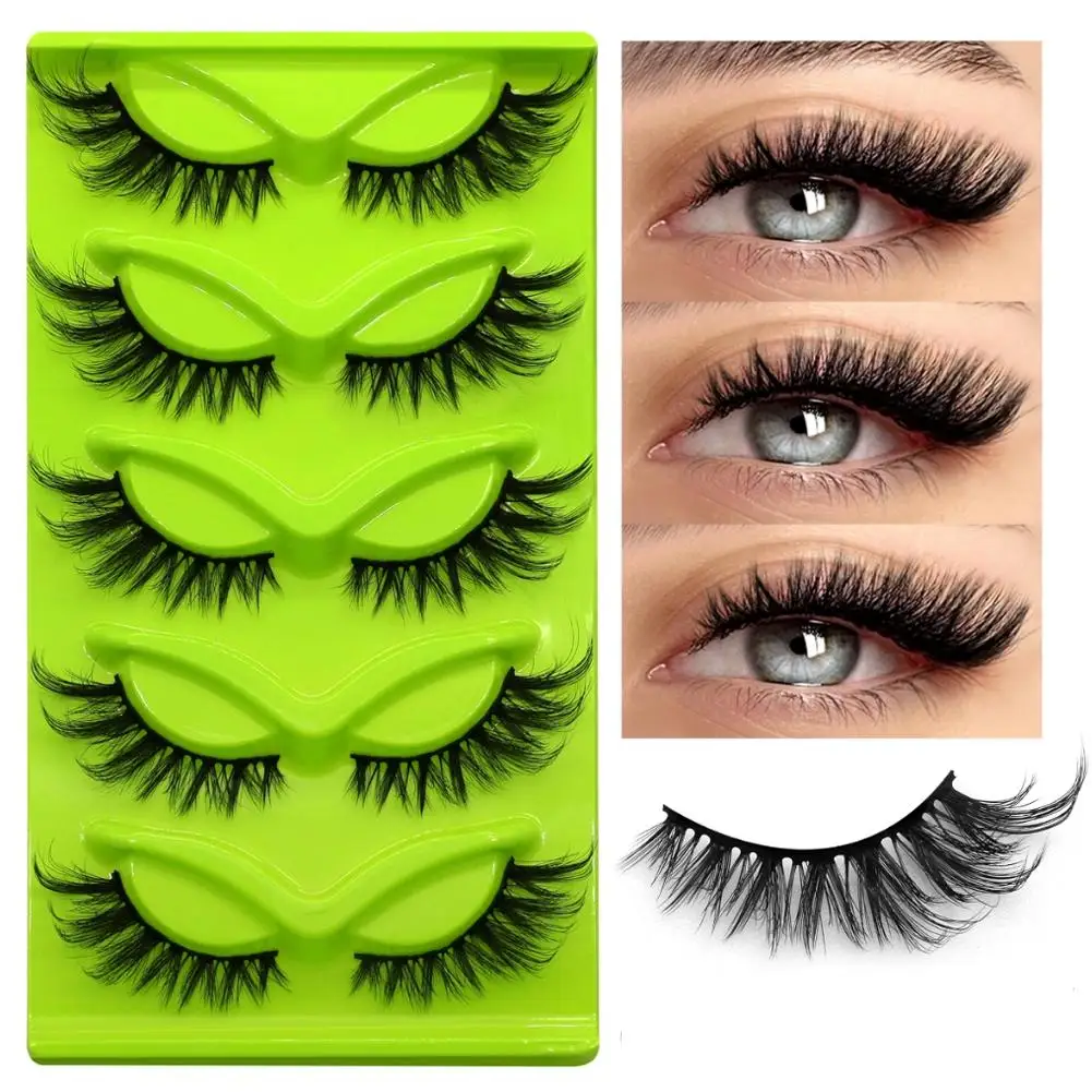 Faux Mink Cílios, Natural Manga Alado Lashes Eye, Long End, Alongada Cílios Falsos, 5 Pares, T2T5