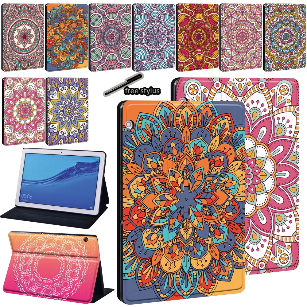 

For Huawei MediaPad T3 8.0"/T3 10 9.6"/T5 10 10.1"/M5 Lite 10.1"/M5 10.8" Mandala Print Series Pattern Tablet Stand Cover Case