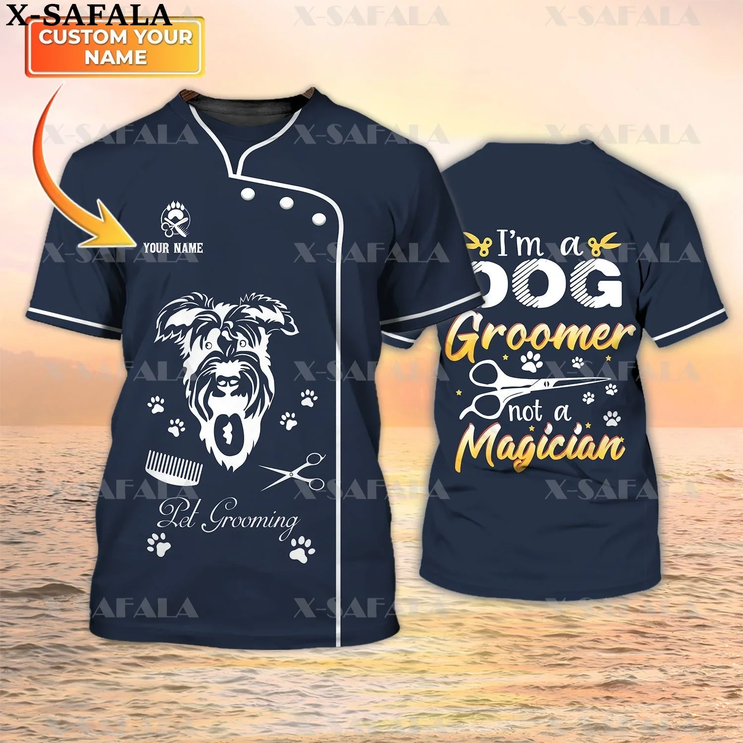 

Custom Name Gift For Pet Groomer Uniform 3D Print Quality Milk Fiber T-shirt Summer Round Neck Men Female Casual Top-5