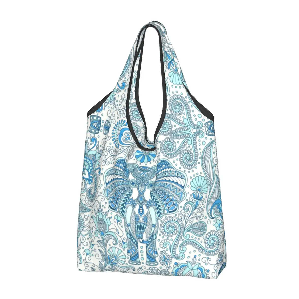 Custom Recycling Indian Paradise Elephant Mandala Shopping Bag Women Tote Bag Portable Animal Grocery Shopper Bags