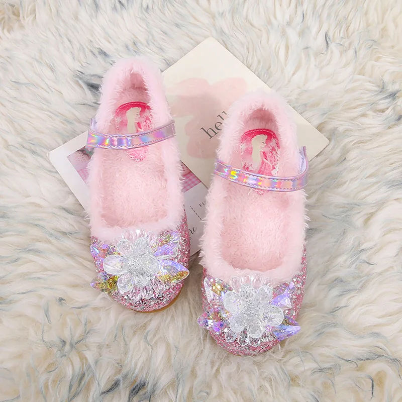 Disney Girls\' Plush Slippers Frozen Cute Children\'s Princess Elsa Winter Cotton Slippers Baby Snow Home Pink Blue Shoes Size