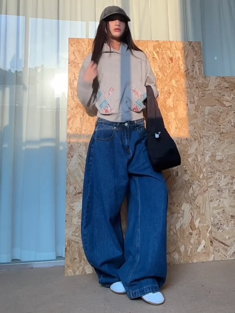 

High Waist Loose Fit Denim Jeans Women plus Size Conceal Meat Wide Leg Jeans Casual Style High Waist Vintage Washed Denim