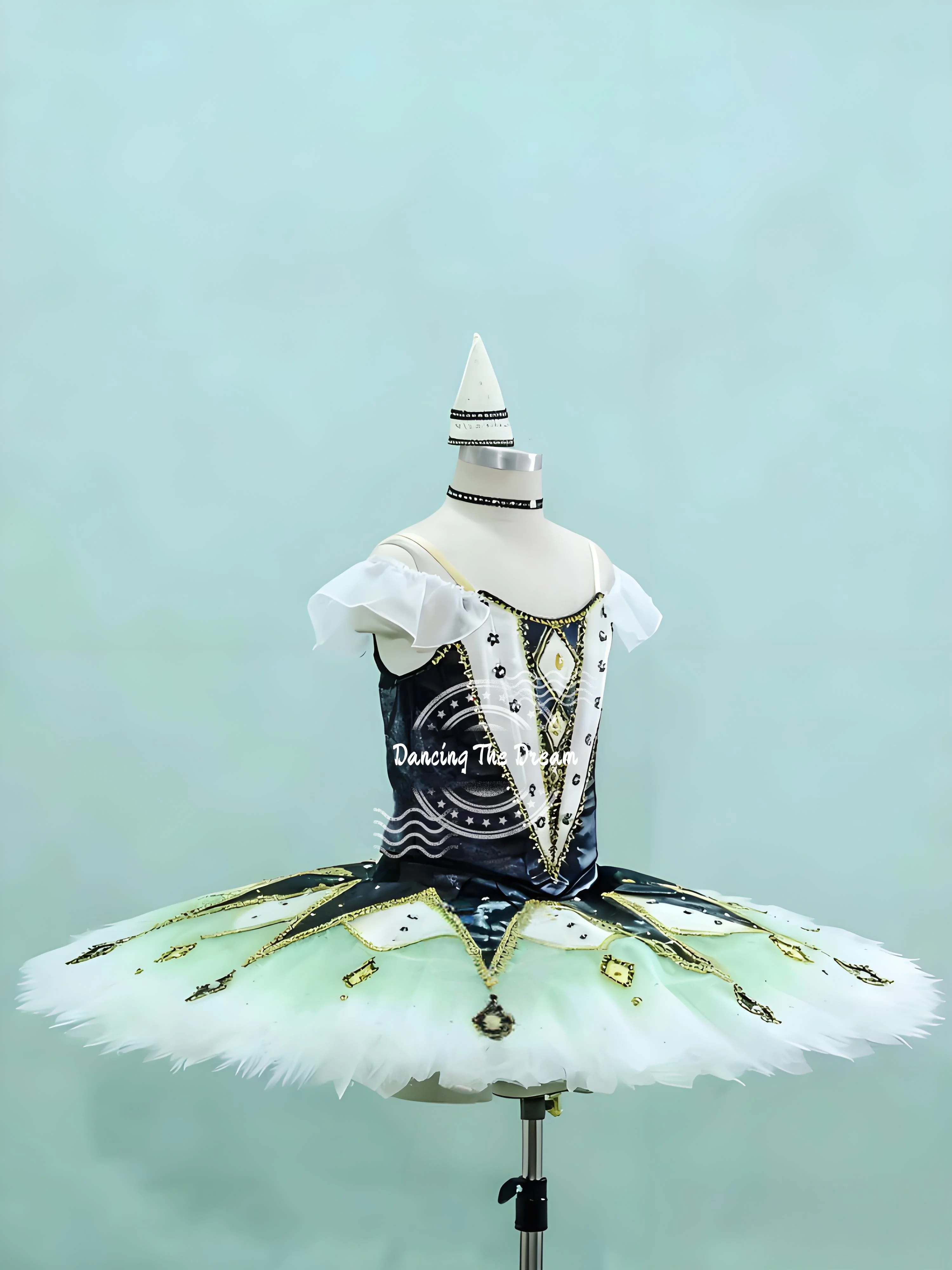 Traje de tutú de Ballet dorado geométrico blanco y negro para mujeres y niñas adultas, accesorios para actuación de baile, disfraces