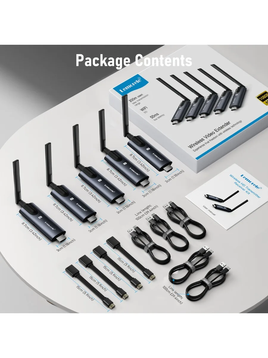 Lemorele Émetteur et Récepteur HDMI Sans Fil 200m avec Moniteur APP, Transmetteur Vidéo à Faible Latence, Plug and Play pour PC, TV, Projecteur