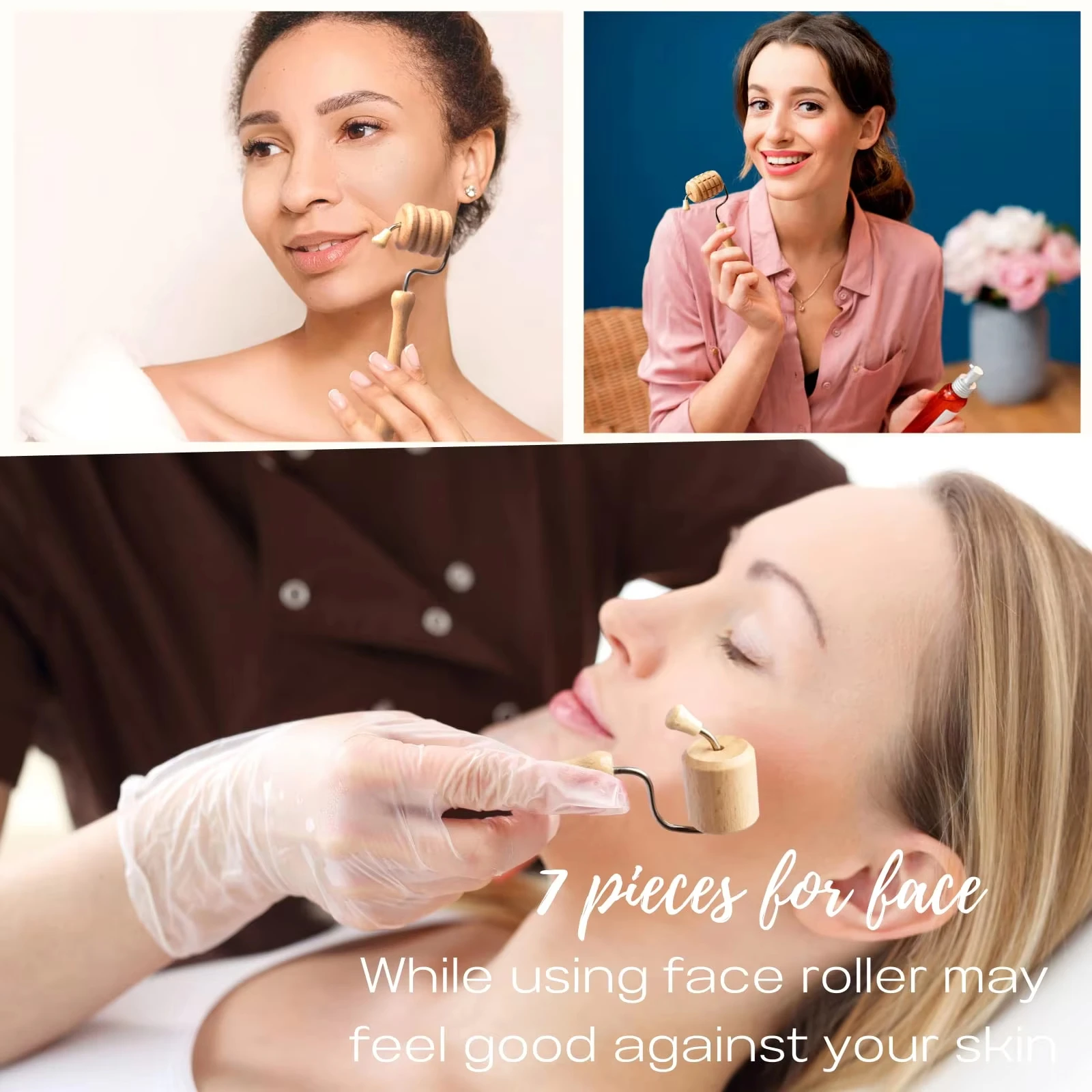 7Pcs/set Face Massagers Gua Sha Tools Wood Therapy Meridian Massage Kit Roller Facial Lifting Masajeador Maderoterapia Scraper view 4