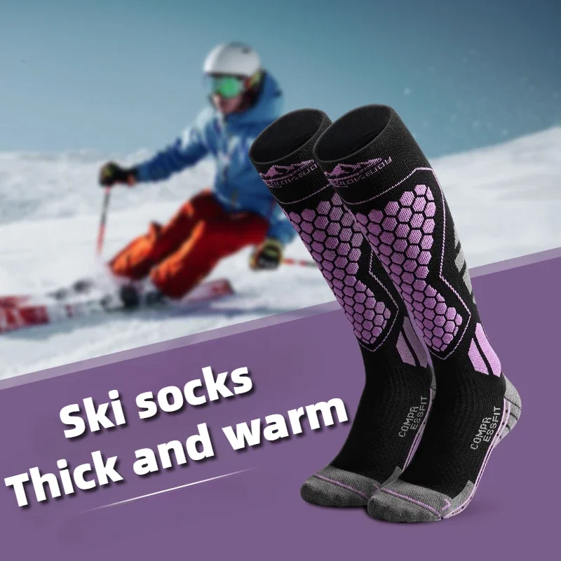 Winter Professional Skiing Socks Elastic Anti Slip Cozy Warm Thick Wool Socks for Women Stocking Outdoor Windproof Men's Socks