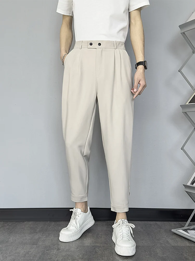 Khaki Color Slim Fit Men's Casual Pants Summer Lightweight Maturity Style High End Feeling Trendy Brand Small Foot Nine Point...