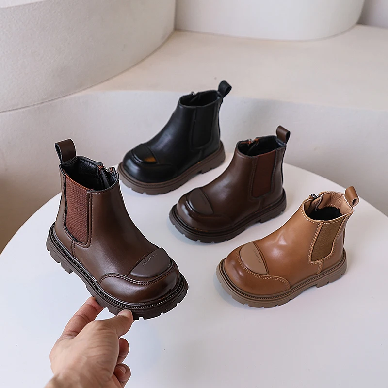 

Spring Autumn Children's Boots for Girls Classic Toddlers Fashion Causal Leather Boots Thick Bottom Round-toe Kids Ankle Boots