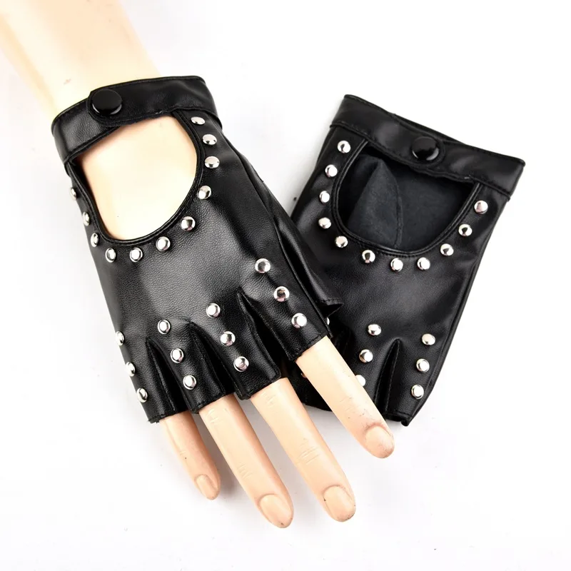 Перчатки Willow Nail Fashion Performance Pu Hollow Leather Half Finger Stage Steel Tube Dancer Bar Stage Street Dance Performance