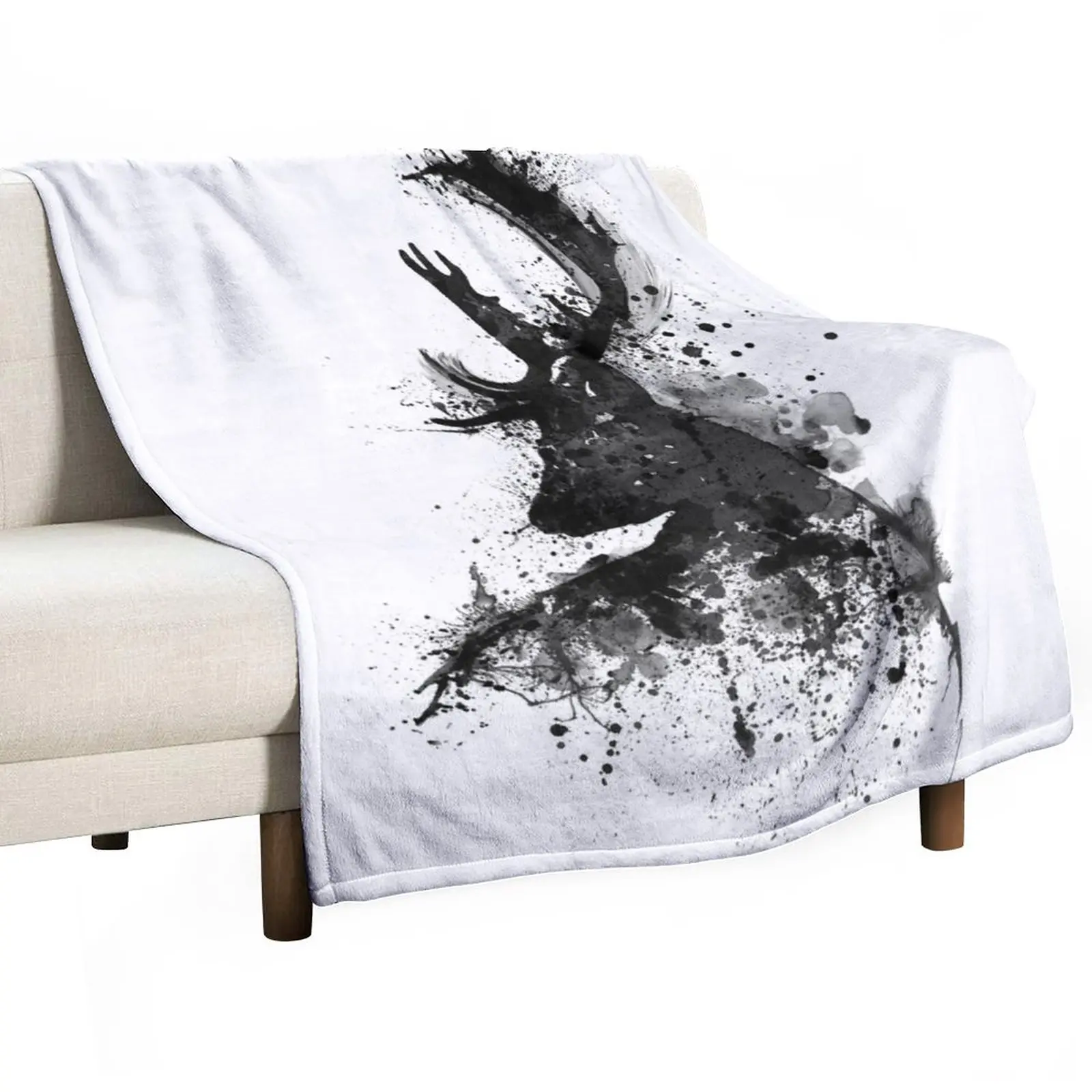 

New Black and White Deer Head Watercolor Silhouette Throw Blanket Decorative Sofas Stuffeds Blankets