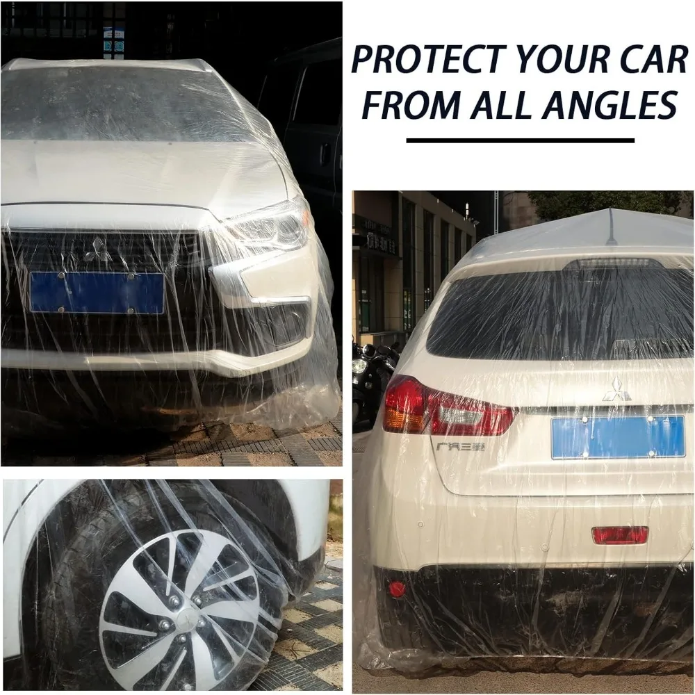 Universal Disposable Waterproof Car Cover, 12.5x21.7ft with Elastic Band for Sedan Protection from Snow Rain Dust