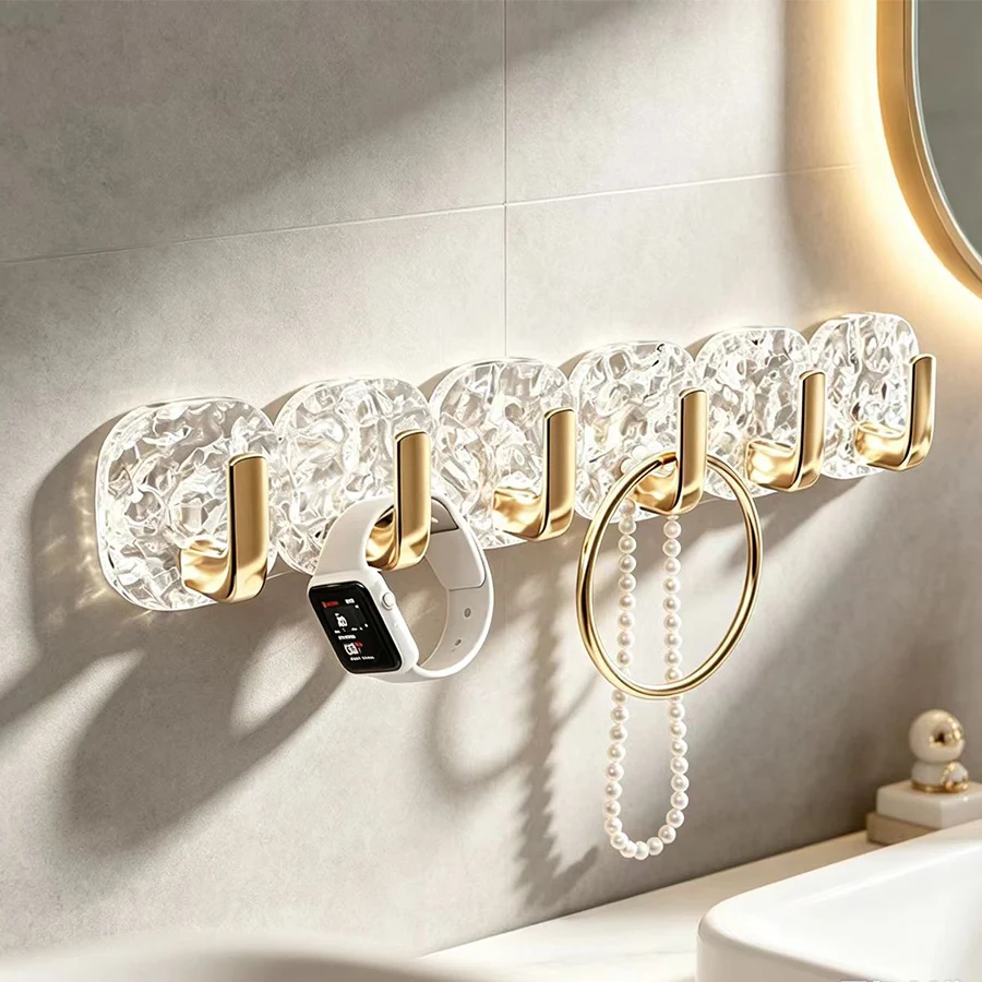 Crochets adhésifs transparents de luxe sans perçage, motif glacier, pour porte, salle de bain, entrée, serviettes et vêtements, adhésion forte