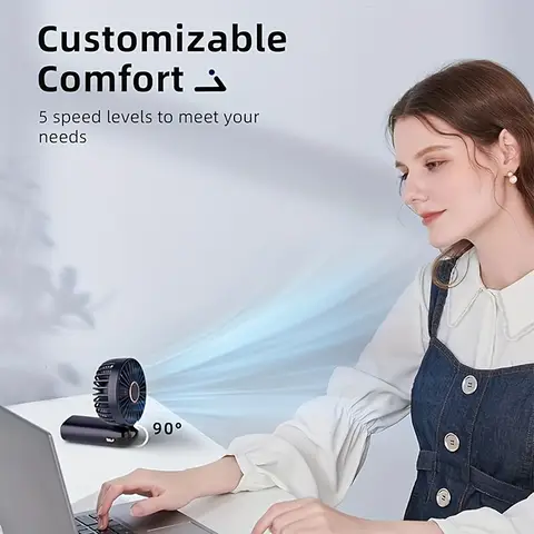 पोर्टेबल मिनी फैन 6 स्पीड एलईडी यूएसबी रिचार्जेबल चार्जिंग के साथ छोटे फोल्डेबल बैटरी फैन हैंडहेल्ड डेस्क बेडरूम इनडोर आउटडोर 10 best sales काला पंखा - №10