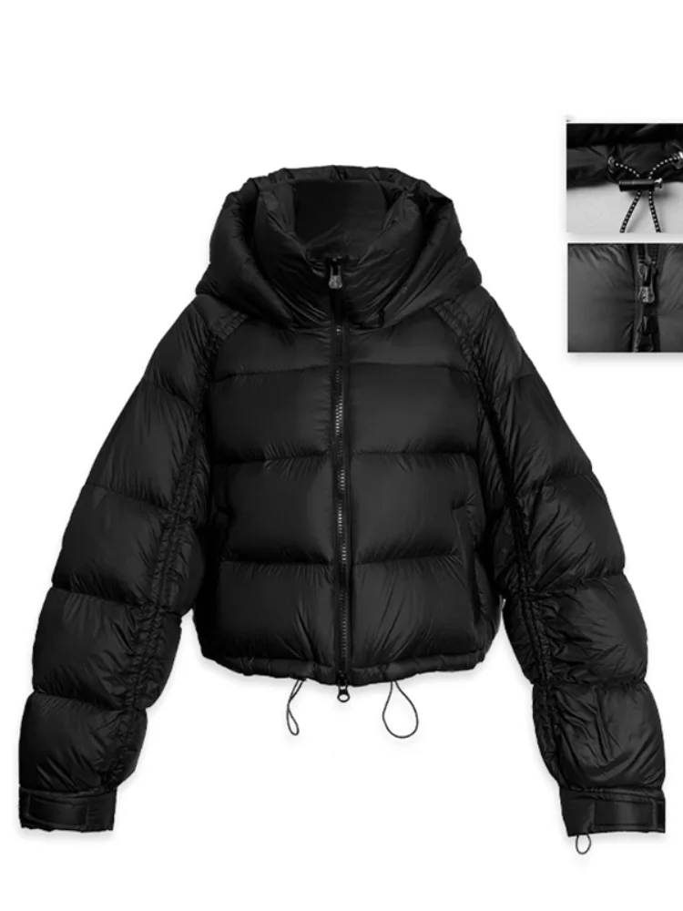 

Kendall Jenner Inspired Hooded Short Puffer Jacket Women's Autumn Winter Thickened Warm Black Outerwear Duck down Loose Fit