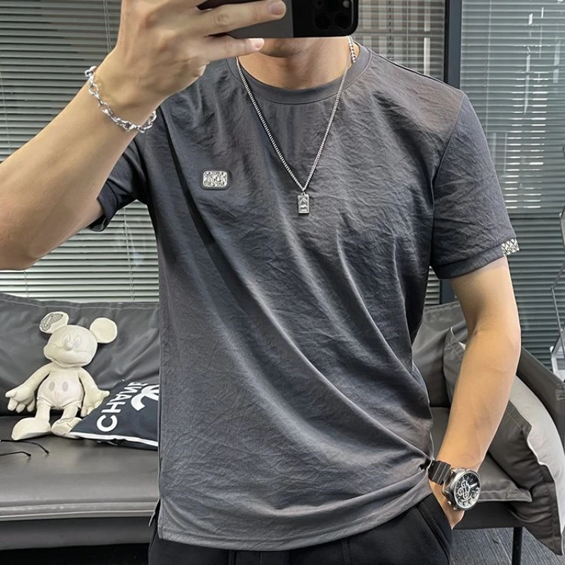 Ice Silk Cool Cotton Linen Short-sleeved T-shirt Men's New Quick-drying Simple Solid Color Linen Breathable Ice-sensing Brand