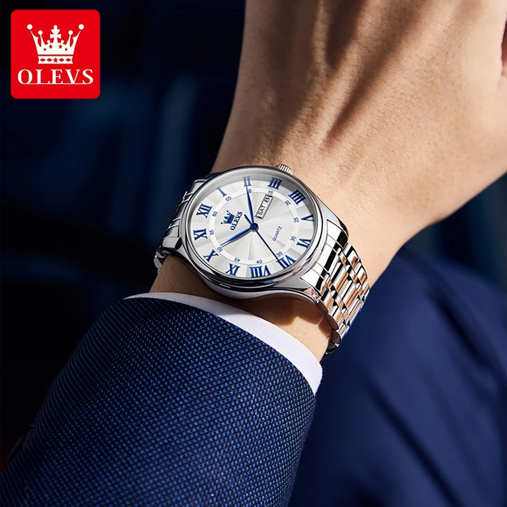 OLES Minimalist Business Men's Watches Roman Scale Waterproof Quartz Watch Solid Stainless Steel Strap Original Genuine Watch