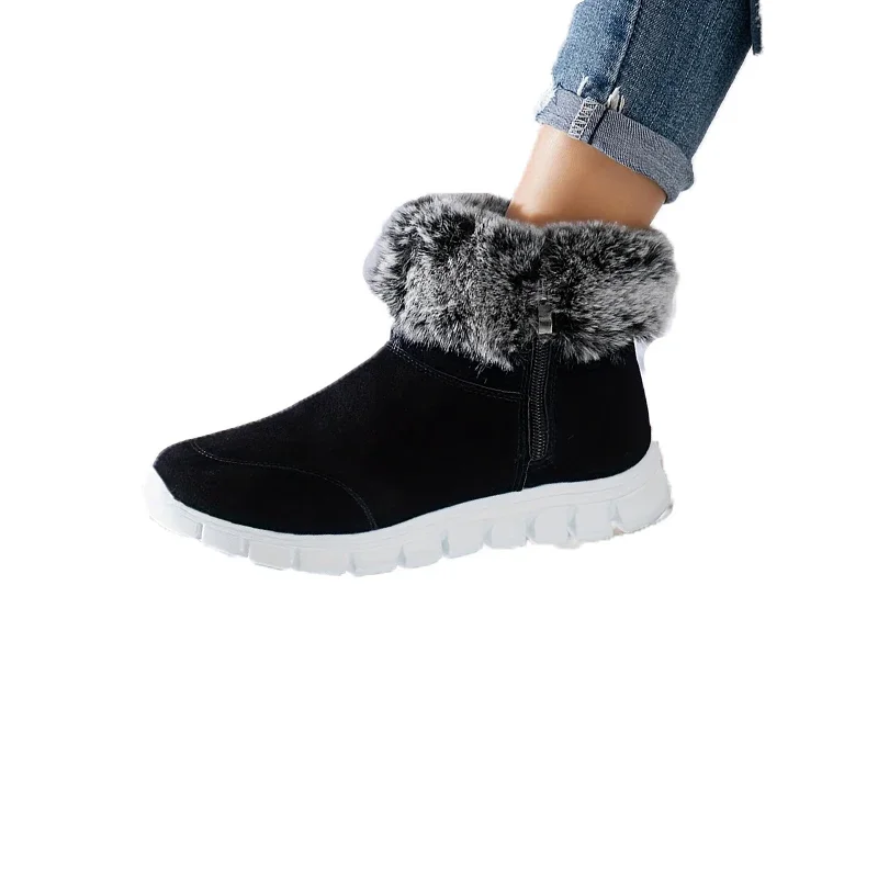 Fur Women Snow Boots ankle Flats Sport Shoes Warm Sneakers Suede Winter New 2024 Walking Casual Short Plush Cotton Shoes Mujer