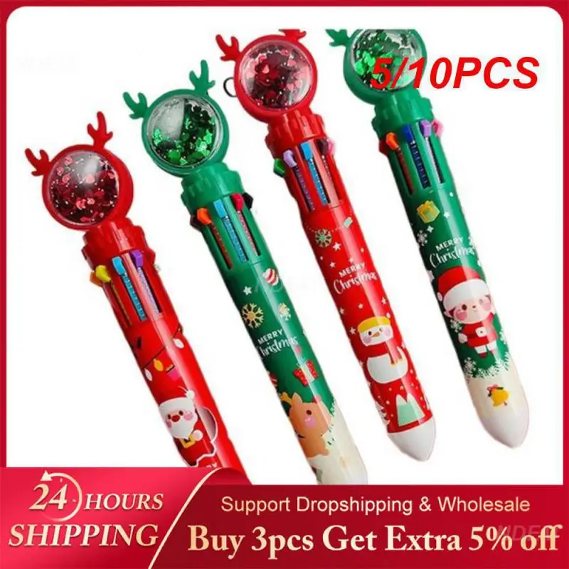 5/10PCS Ballpoint Pen 10-color 0.5mm Office School Supply Pen Christmas Tree Deer Writing Tool Ball Pen Cartoon Colorful