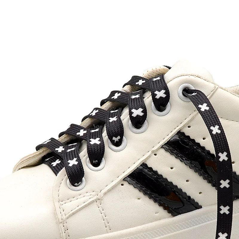 

Weiou New Cute Shoestrings 0.7 Cm Flat Printed Black And White X Shoelaces Polyester Shoelaces Men Women Outside Canvas Sneaker