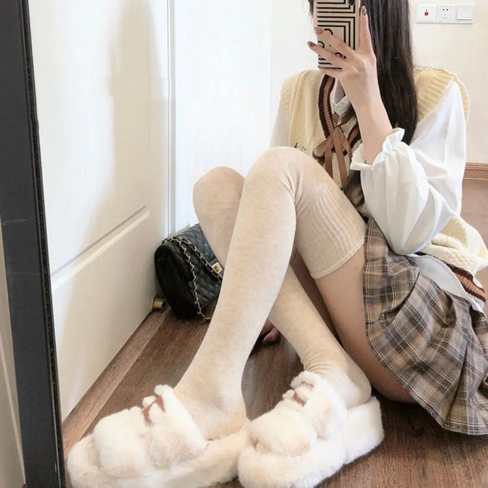 

Fashion Cotton Stockings Cute Thicken Casual Solid Color Mid-calf Over The Knee College Style Long Socks Anti-friction