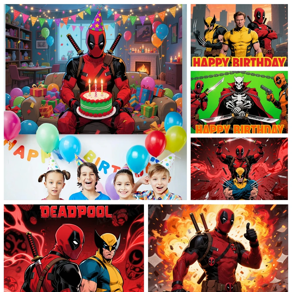 

Deadpool and Wolverine Theme Boy‘s 1st Birthday Party Decoration Custom Baby Shower Portrait Photography Studio Backdrop Props