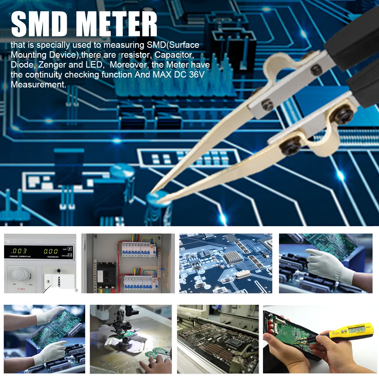 

Portable clamp multimeter for precise measurement of resistance/capacitance/diodes, supports LED/voltage regulator/battery level