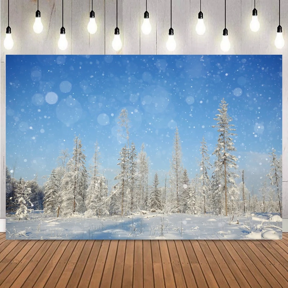 Winter Dreamy Natural Scene Photo Background Pine Forest Snow Mountain Christmas Party Home Decor Photography Backdrops Prop