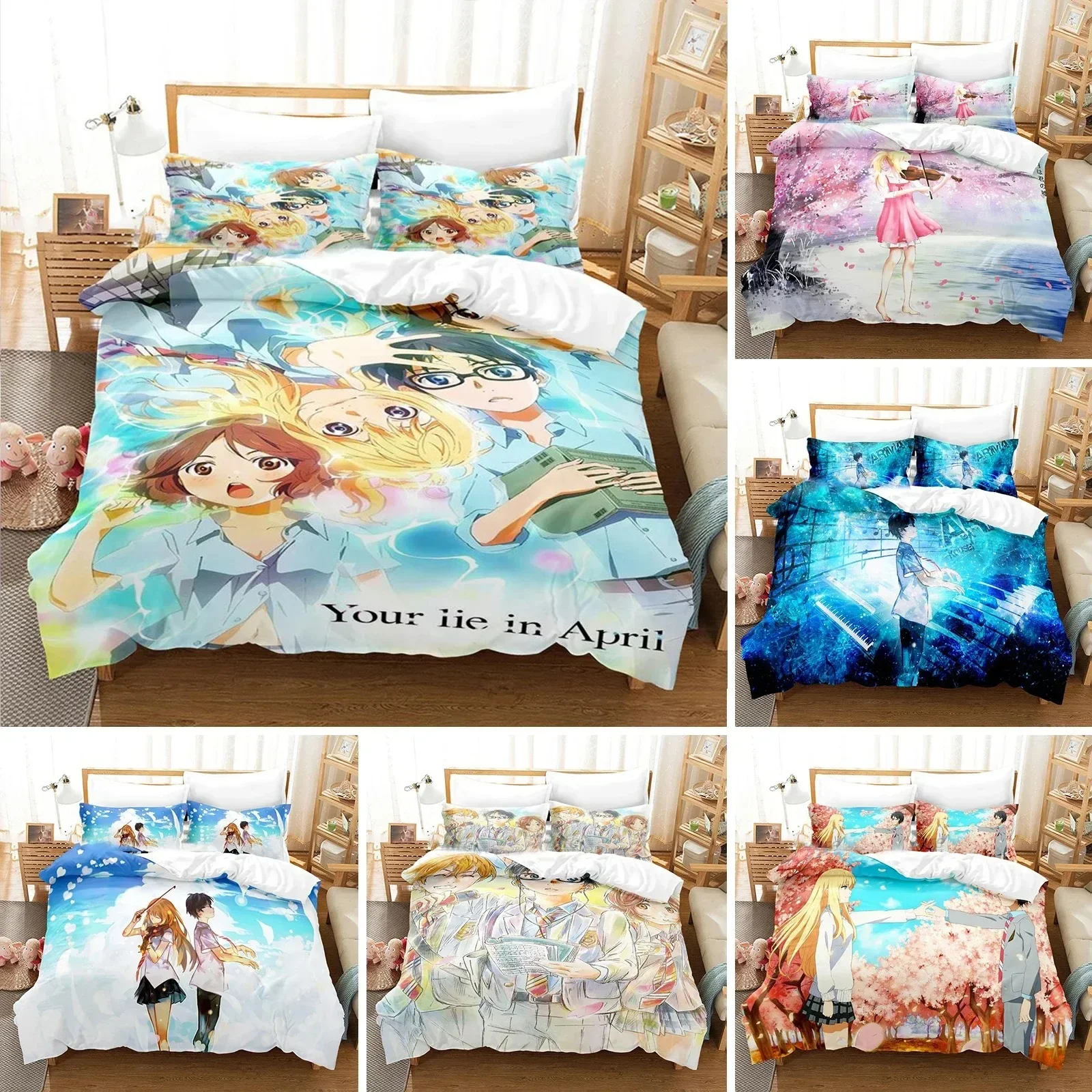 Anime Your Lie in April Bedding Set Kaori Miyazono Duvet Cover Bedroom Comforter Twin King Size Quilt Cover Home Textile