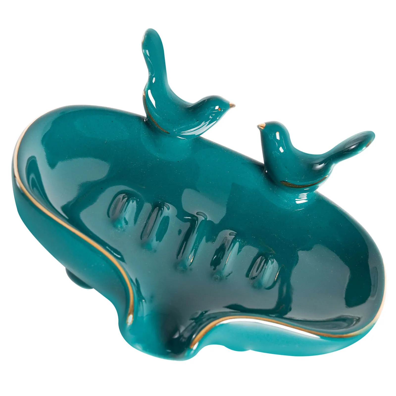 

Elegant Ceramic Soap Dish Cute Bird Shape Gold Rim Slotted Self Draining Soap Tray for Guest Bathroom Kitchen Sink Bathtub