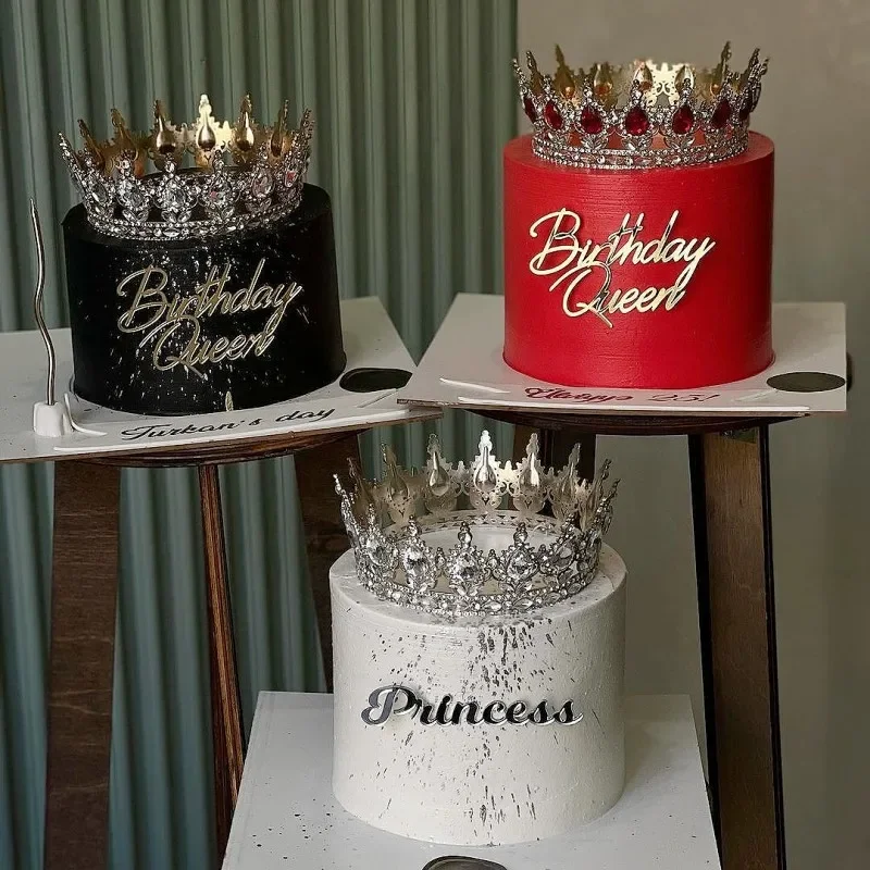 Acrylic Queen Cake Topper Happy Birthday Princess Girl Cake Side Decoration For Mom Birthday Party Cake Decoration