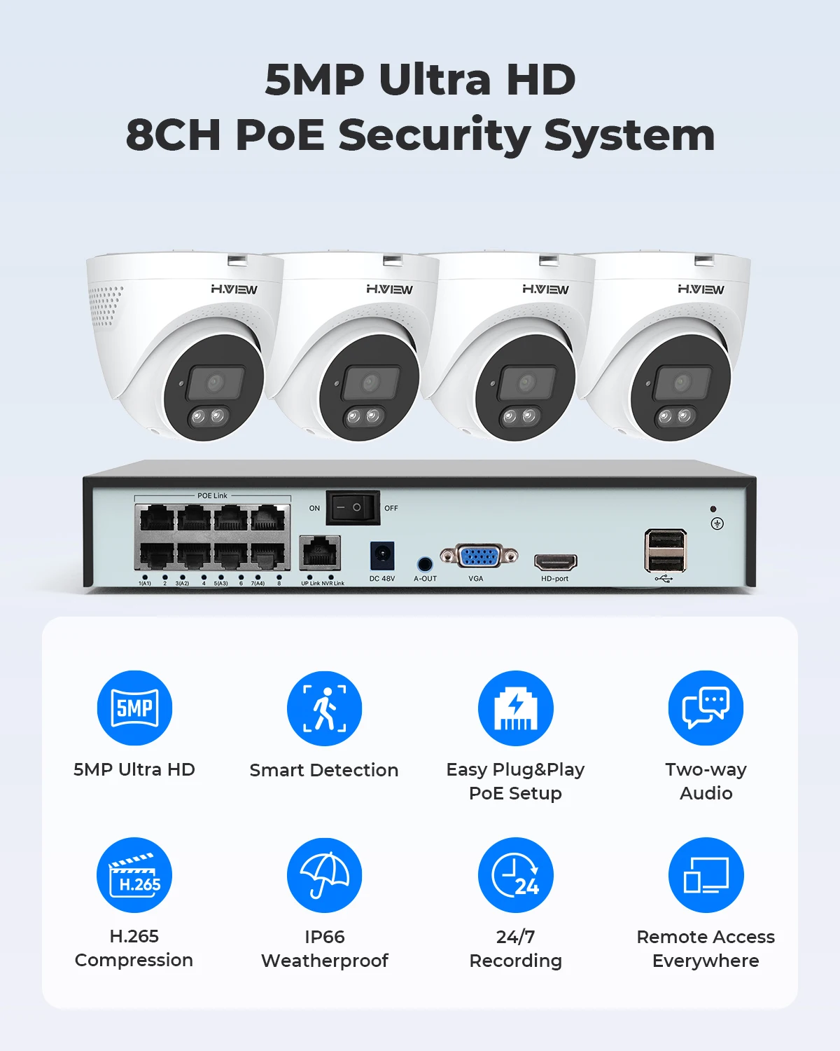 Imagem -06 - View 8ch 5mp Kit de Vigilância por Vídeo Cctv em Casa Sistema de Câmeras de Segurança ai Detecção de Rosto Câmera ip Dome Áudio Poe Nvr Conjunto Xmeye App h.