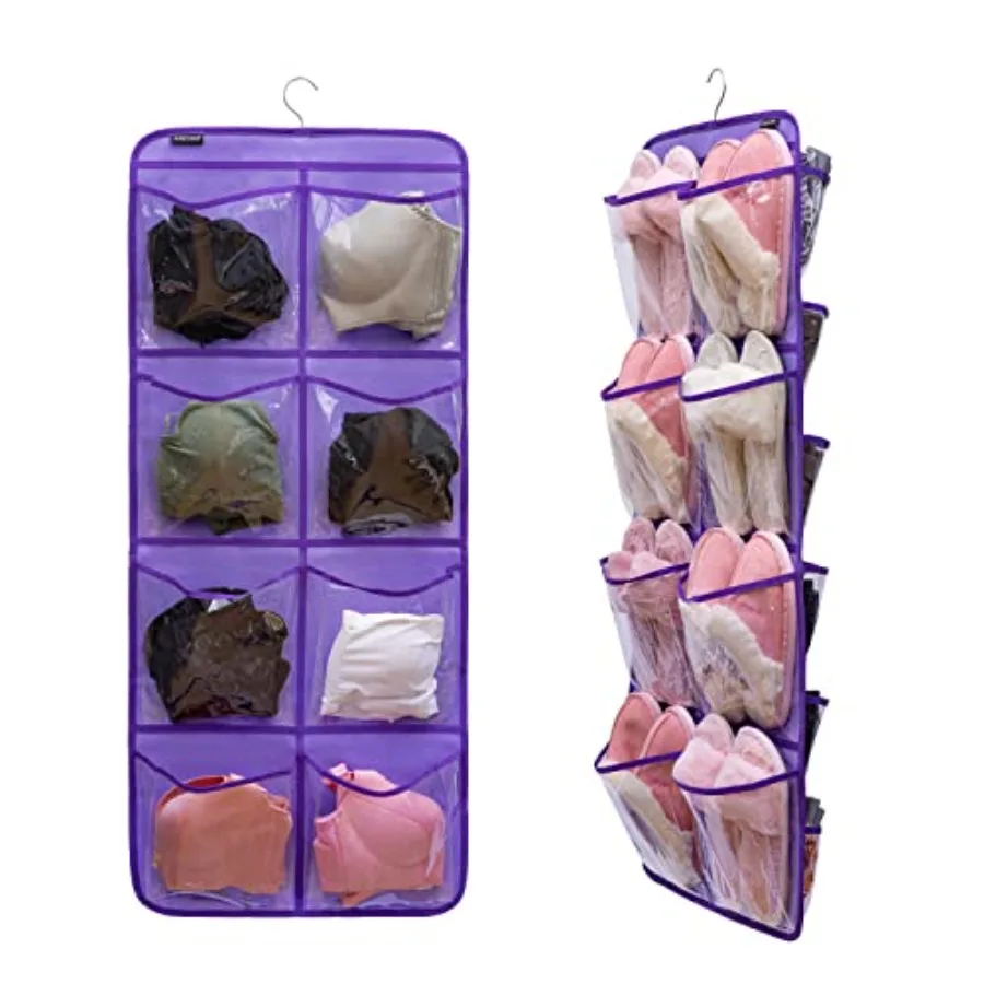 Dual-Sided Hanging Closet Organizer for Socks Underwear Bra Storage Organizer for Baby Clothes Toddler Shoes with 26 Pockets -C