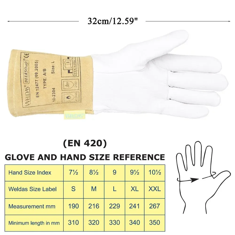 Pair TIG Welding Gloves 32cm(12.6") Deerskin Palm Cowhide Cuff Super Soft Sensitive Gloves CE Certificated WELDAS High Quality