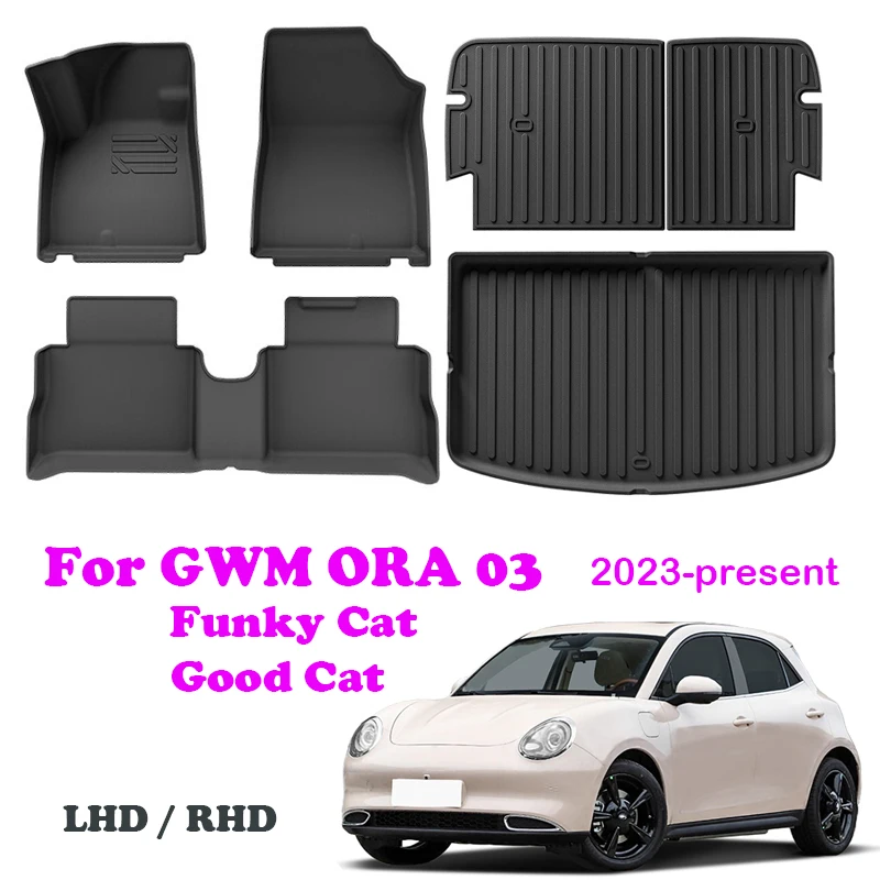 Car Floor Mats For GWM ORA 03 Good Cat Funky Cat Boot Liner Tray Trunk Mat Waterproof Non-slip Foot Pad  Cargo Liners LHD RHD