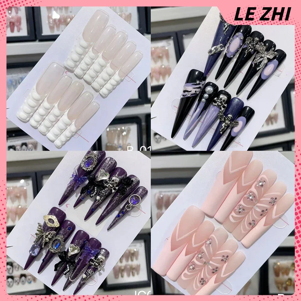 

Diy Luxury French Ballerina Press On Nail Y2K Diamond Sparkle Handmade Xxl Long Square Stiletto Nail Tips Women's Party Sticker