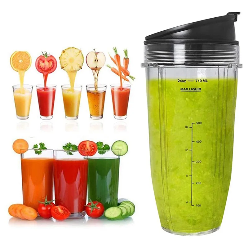 

ABUD-4 Pack Replacement 24Oz Cup With Spout Lid For Nutri Ninja Auto IQ Series Blenders With BL450/BL454/BL456/BL480/BL481