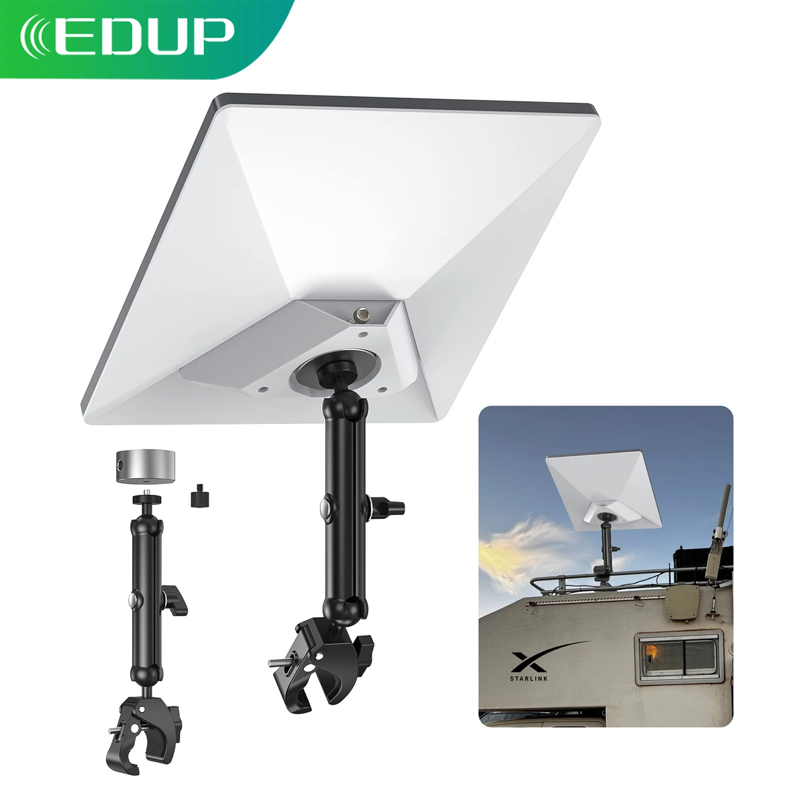 

EDUP SK0146 Starlink Мини-регулируемый комплект крепления с зажимом — портативный кронштейн из алюминиевого сплава для багажника на крыше автофургона, балкон — без инструментов