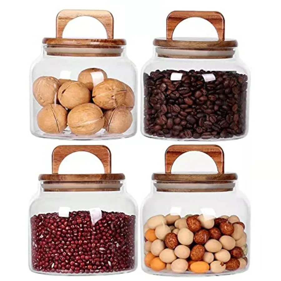 

SAIOOL Glass Jars with Airtight Lid [Set of 4]Kitchen Canisters Borosilicate Storage Containers Retro Design jars for Candy Coo