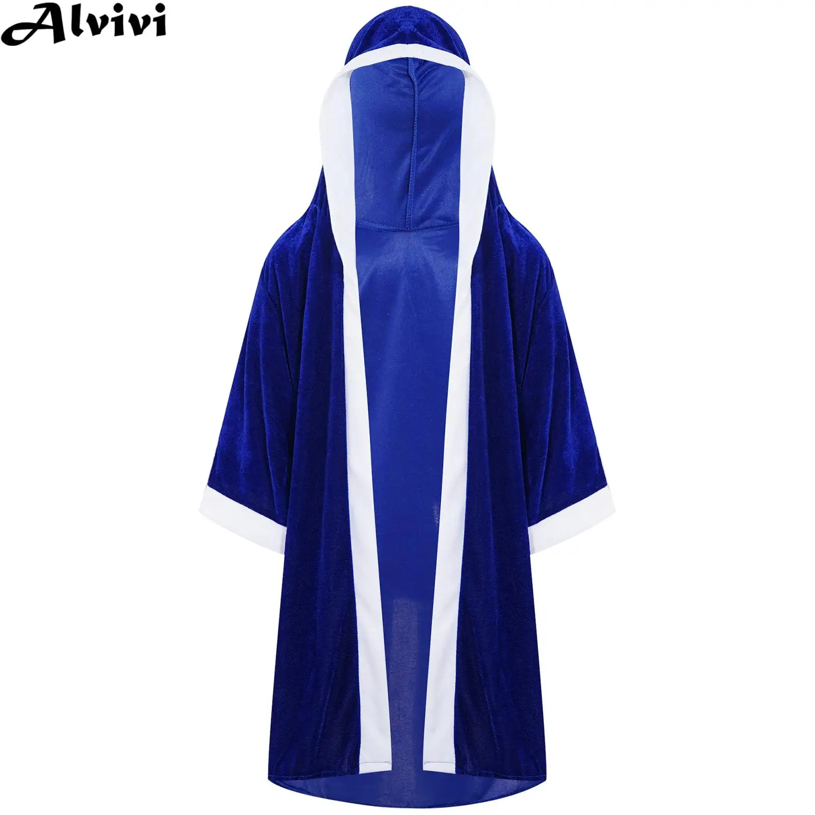 Kids Boys Boxing Robe Long Sleeve Velvet Pugilism Hooded Cloak Halloween Boxer Cosplay Costume Match Stage Performance Clothing