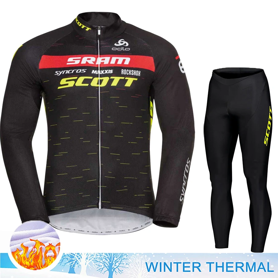 SCOTT Cycling Man Men\'s Clothing 2023 for Bicycle Jersey Winter Thermal Fleece Bib Uniform Tricuta Road Bike Sports Set Pants