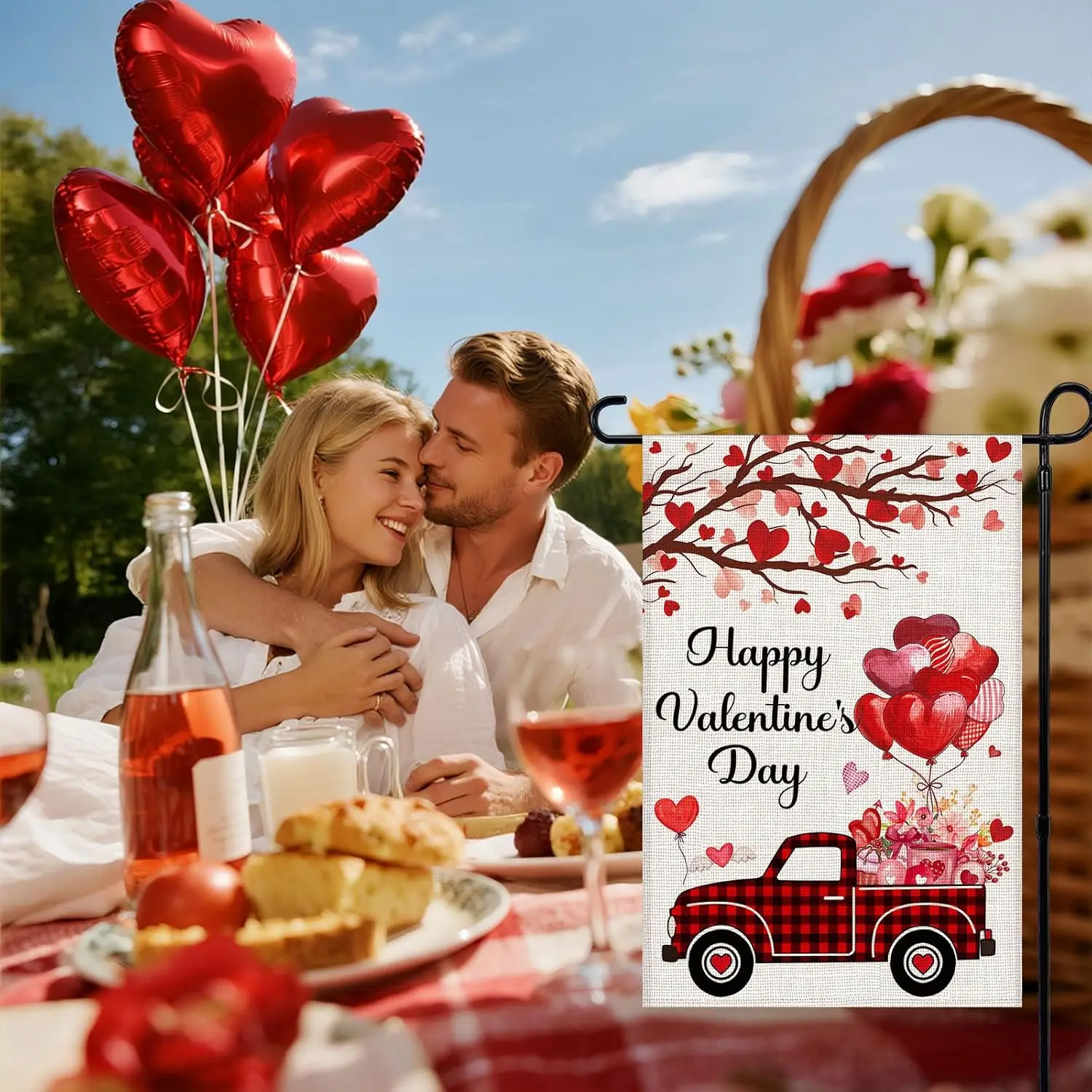 عيد الحب سعيد حديقة العلم 12x18 بوصة الحب مزدوجة الوجهين الخيش الصغيرة للأعلام الخارجية فناء الشرفة راية الأربعاء JHH