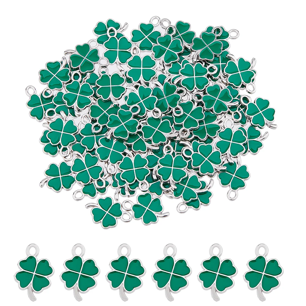 

70Pcs Rack Plating Alloy Enamel Pendants Cadmium Free & Nickel Free & Lead Free Clover Green 19x13x1.5mm Hole: 1.6mm