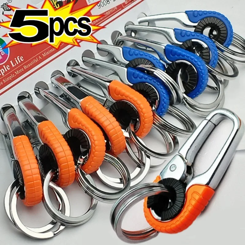 1/5pcs Men's Keychain Hook Stainless Steel Buckle Outdoor Carabiner Climbing Tool Double Ring Fishing Key Ring Car Accessories