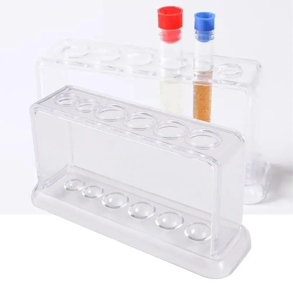 School Supply Lab Equipment 16.7*8*3cm 6 Holes Clear Transparent Test Tube Stand Burette Shelf Test Tube Holder Test Tube Rack