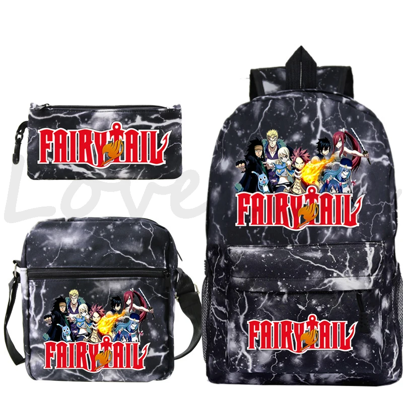 FAIRY TAIL Estudantes Cartoon School Bag, Anime Mochilas para Meninos e Meninas, Sacos de Viagem, Mochila Adolescentes, 3 Pcs por Conjunto