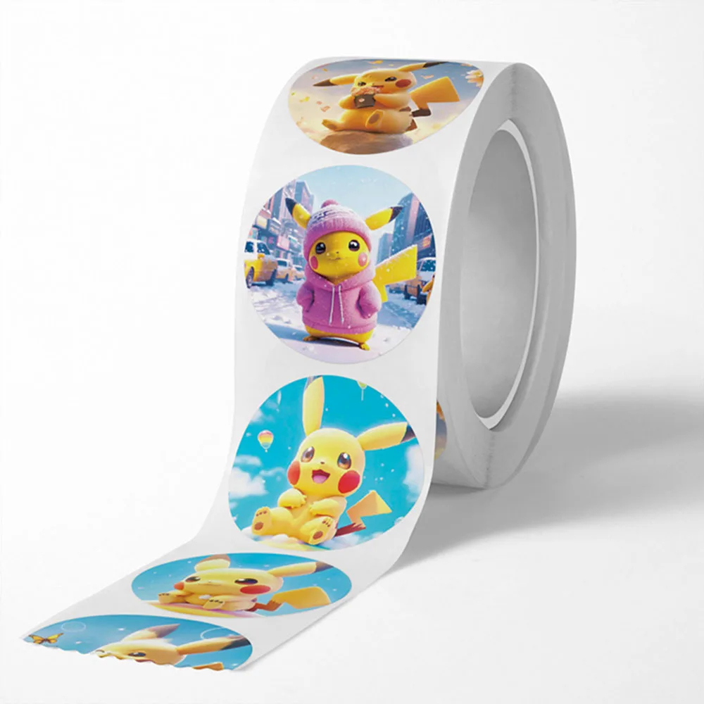 500 قطعة/لفة بيكاتشو الكرتون بوكيمون ختم ملصق DIY بها بنفسك بولي كلوريد الفينيل محمول الشارات الديكور ملصق مكافأة هدية لعبة