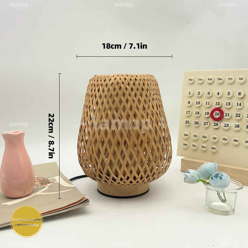 Murano Glass Natural Bamboo Table Lamp Even Light Output Minimalist Furnishing Light For Side Table Cottage Household Display