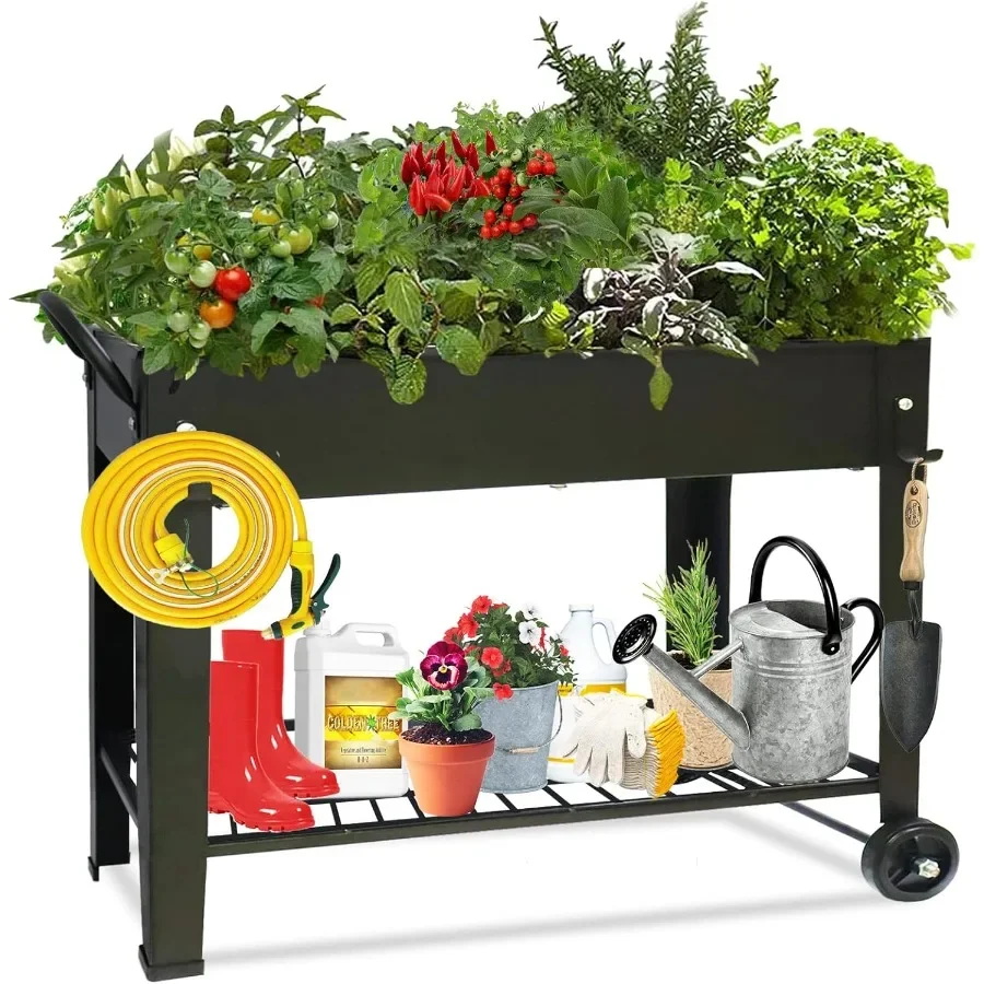 

Large Planter Raised Beds with Legs Outdoor Metal Planter Box on Wheels Elevated Garden Bed for Vegetables Flower Herb Patio 40