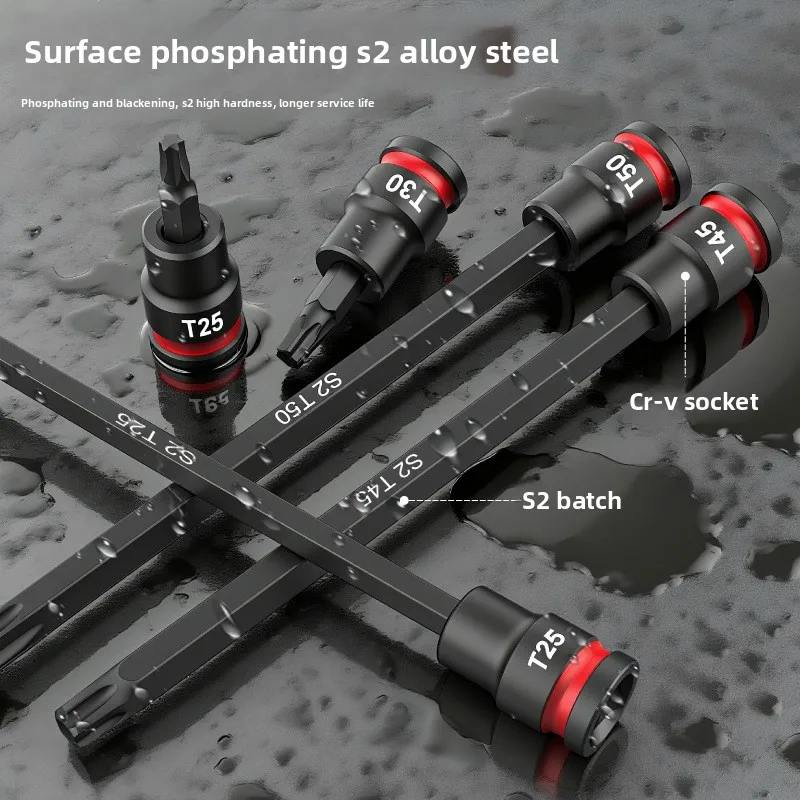 24-Piece 3/8 Extended 150mm Star Socket Bit Set T10-T60 with Red Ring, Chrome Vanadium Steel for Home Repair and Auto Use