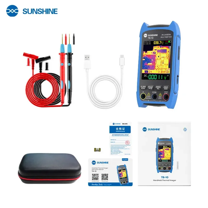 SUNSHINE TB-10 เครื่องตรวจจับการถ่ายภาพความร้อนแบบใช้มือถือและมัลติมิเตอร์หลายภาษาพร้อมเทคโนโลยี Super-Resolution 96*96 ISR 240x240